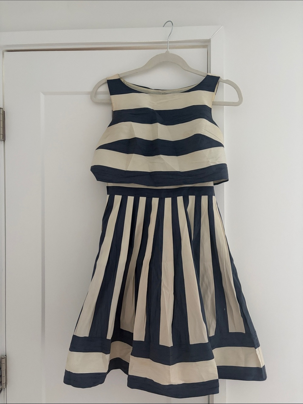 Pim & Larkin Navy and Cream Striped Fit & Flare Dress